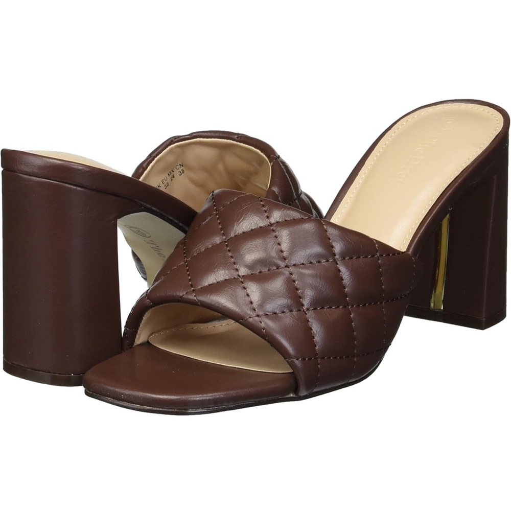 Brown Block Heel Quilted faux Leather Heels